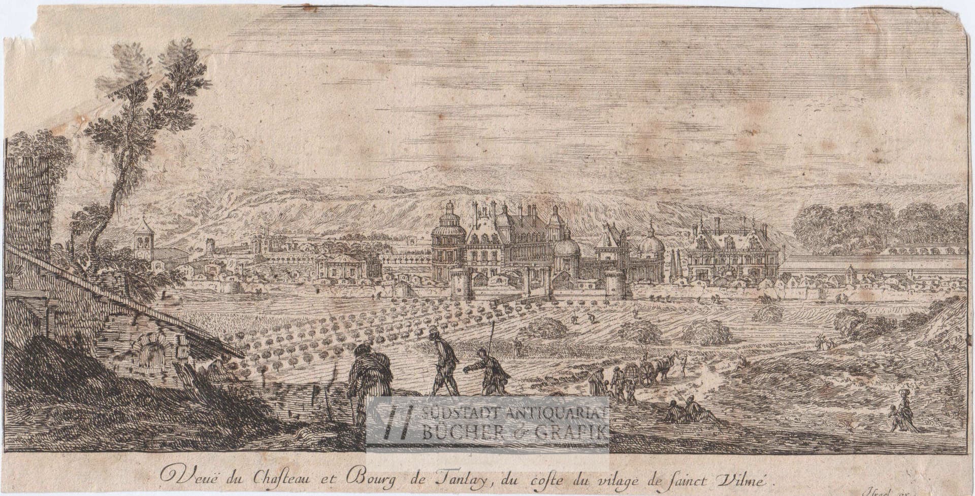 Veuë da Chasteau et Bourg de Tanlay, du coste du A`ilage de sainct Vilmé.