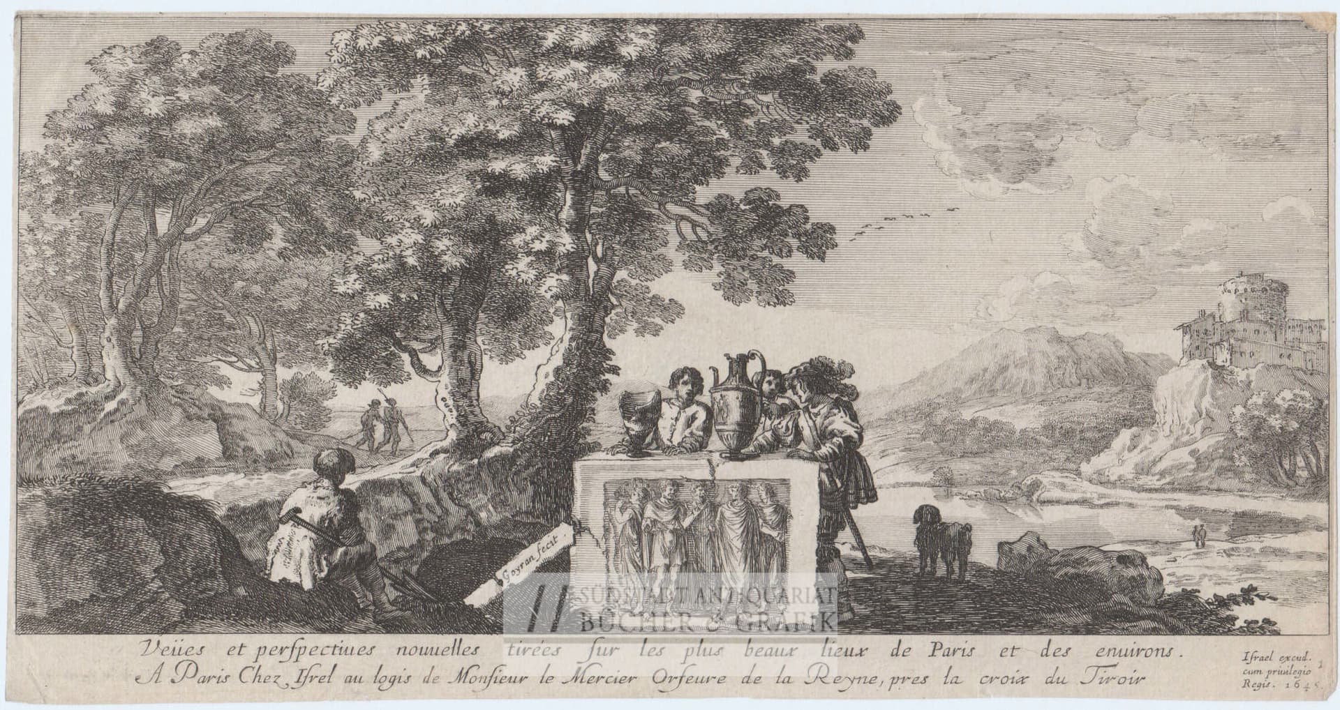 Veùes et perspectiues nouuelles tirées sur les plus beaux lieux de Paris et des enuirons.